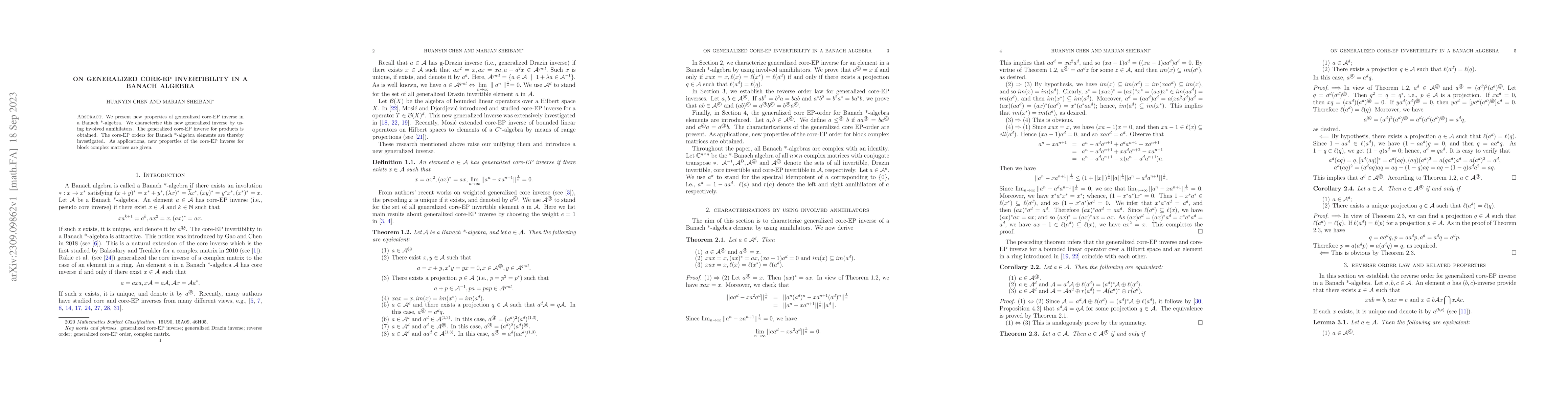 Thumbnail for On generalized core-EP invertibility in a Banach algebra