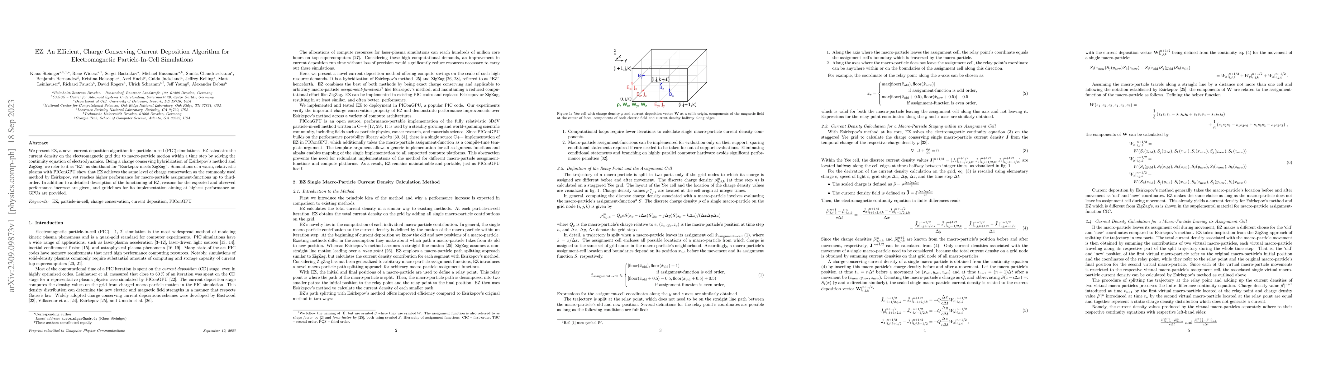 Thumbnail for EZ: An Efficient, Charge Conserving Current Deposition Algorithm for
  Electromagnetic Particle-In-Cell Simulations