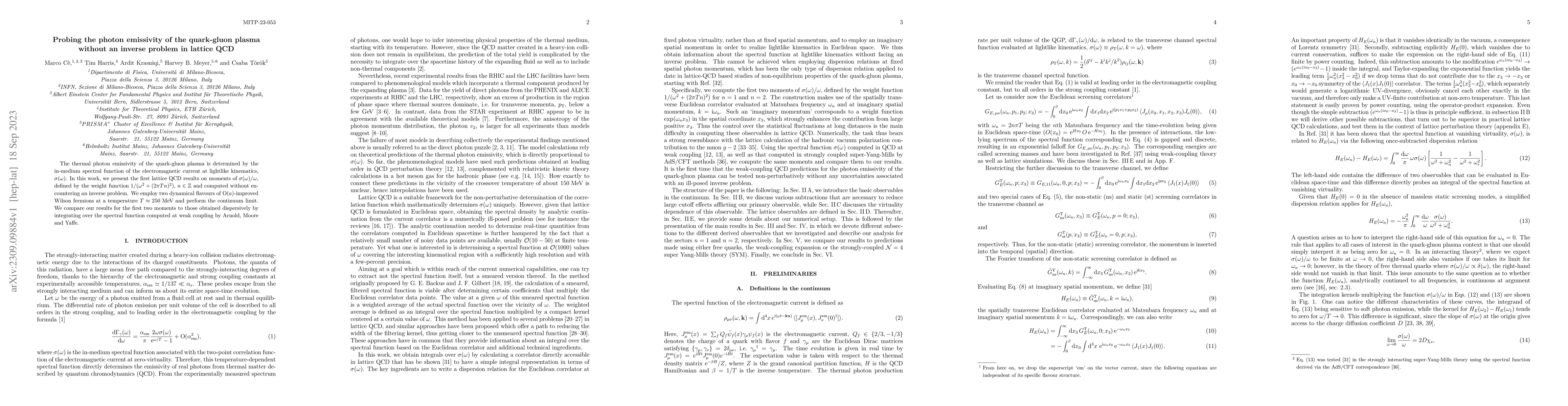 Thumbnail for Probing the photon emissivity of the quark-gluon plasma without an
  inverse problem in lattice QCD
