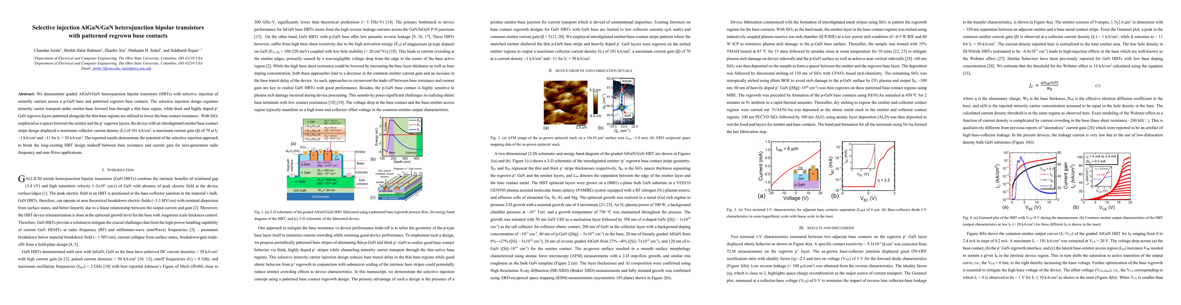 Thumbnail for Selective injection AlGaN/GaN heterojunction bipolar transistors with
  patterned regrown base contacts