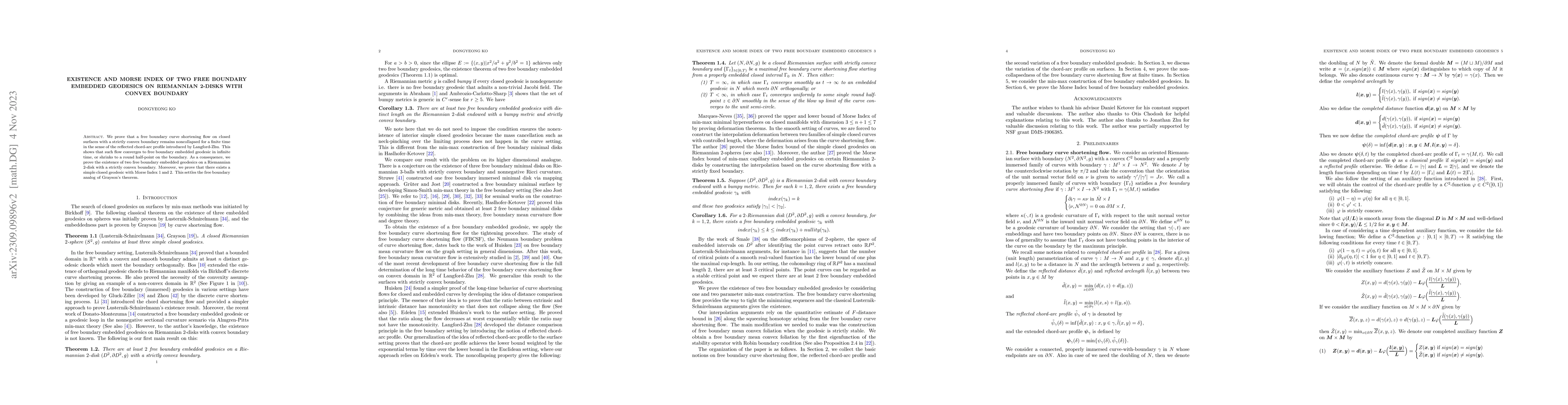 Thumbnail for Existence and Morse Index of two free boundary embedded geodesics on
  Riemannian 2-disks with convex boundary