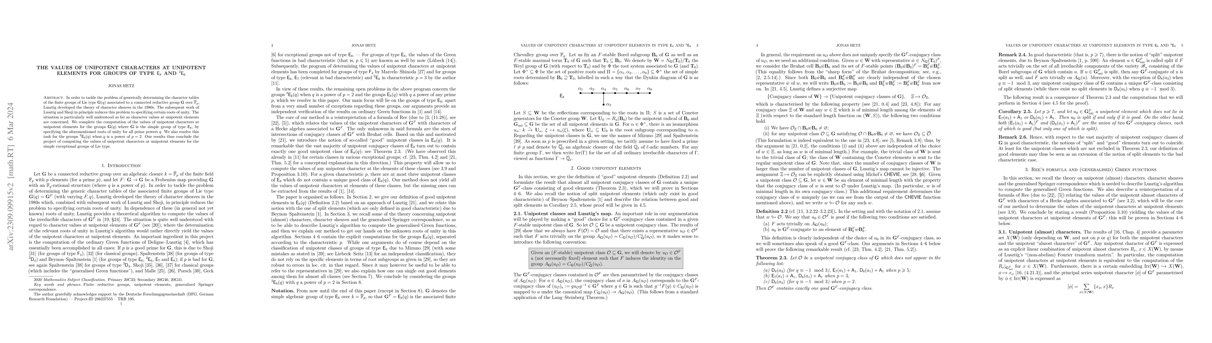 Thumbnail for The values of unipotent characters at unipotent elements for groups of
  type $E_8$ and ${^2\!E}_6$