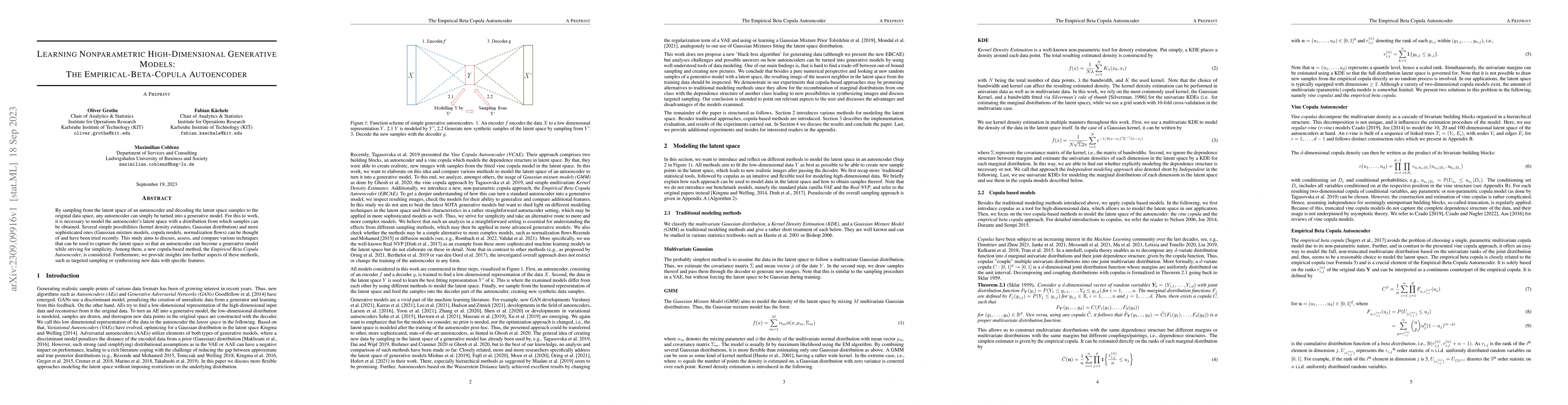 Thumbnail for Learning Nonparametric High-Dimensional Generative Models: The
  Empirical-Beta-Copula Autoencoder