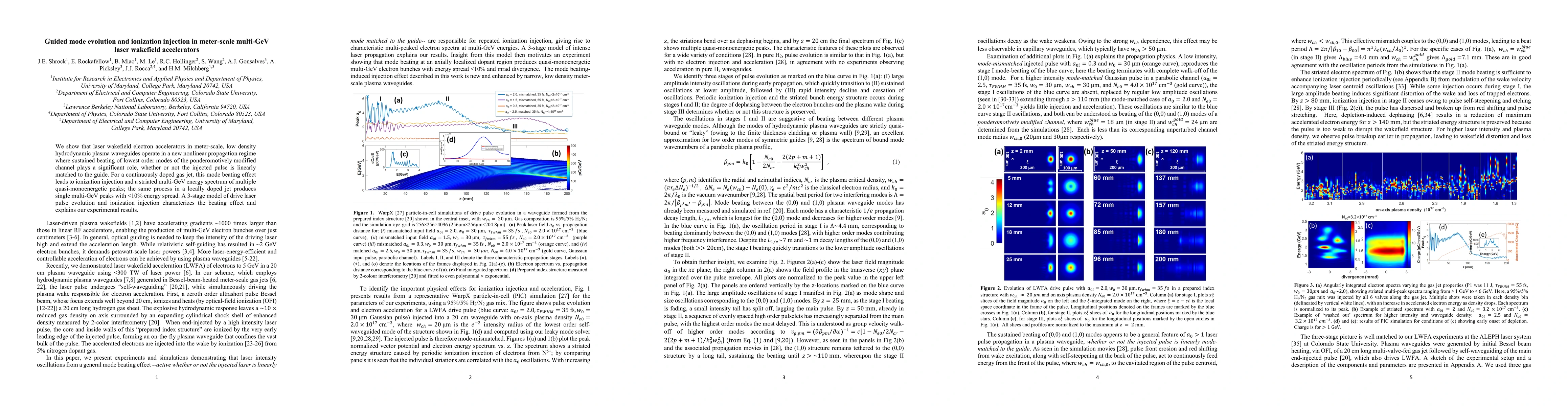 Thumbnail for Guided mode evolution and ionization injection in meter-scale multi-GeV
  laser wakefield accelerators