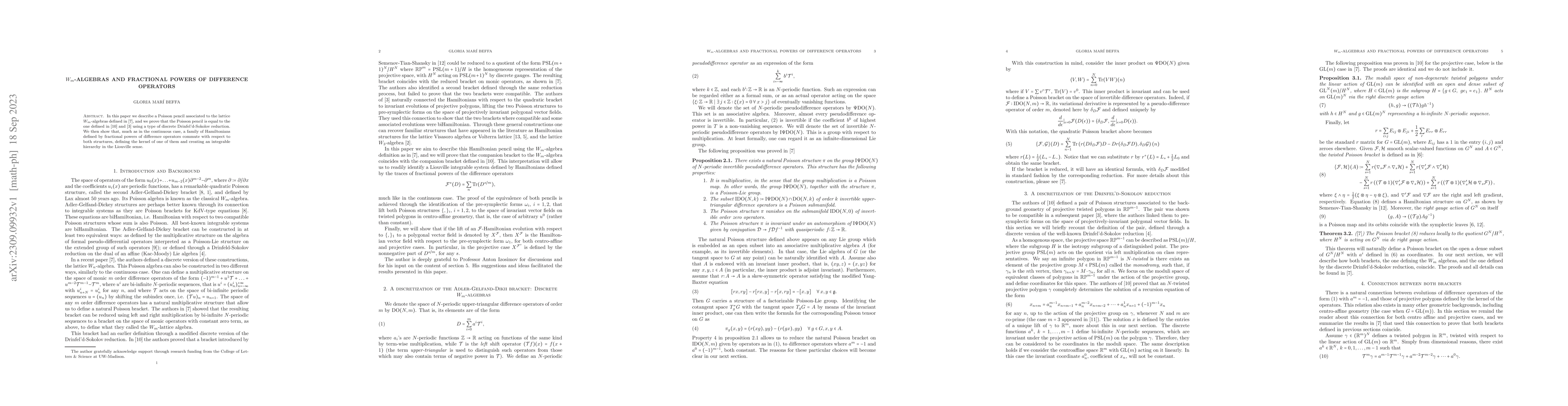 Thumbnail for $W_m$-algebras and fractional powers of difference operators