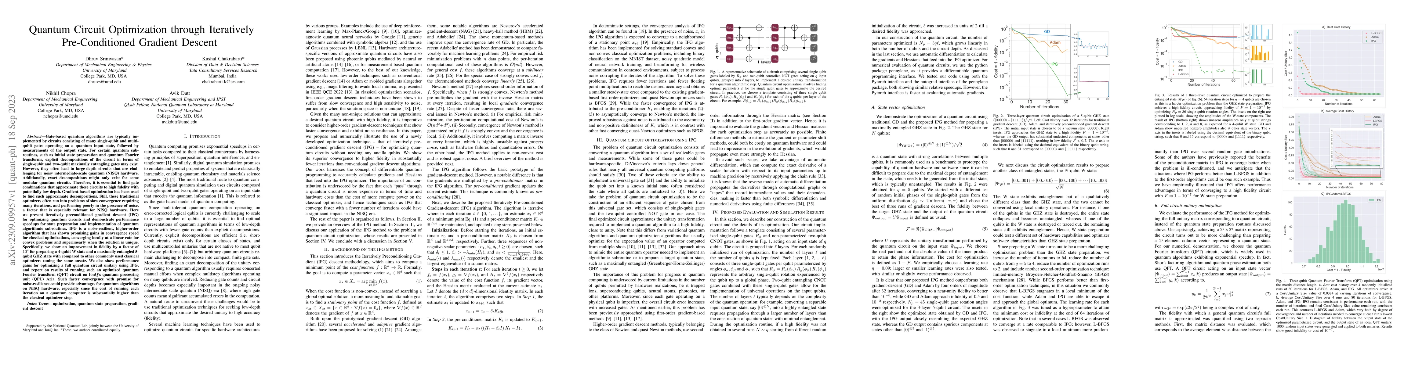 Thumbnail for Quantum Circuit Optimization through Iteratively Pre-Conditioned
  Gradient Descent