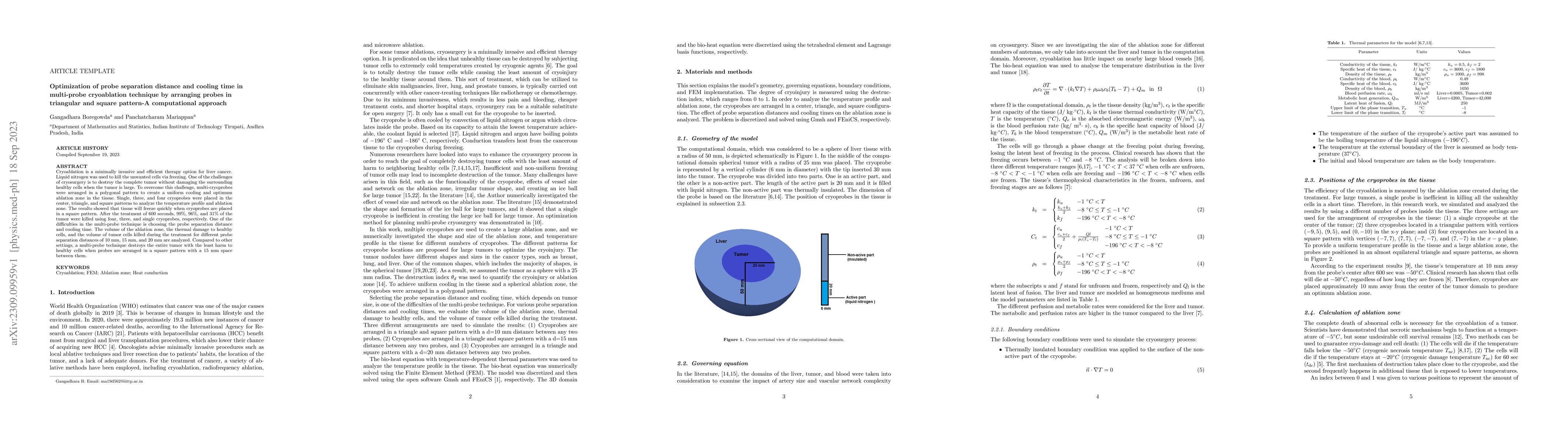 Thumbnail for Optimization of probe separation distance and cooling time in
  multi-probe cryoablation technique by arranging probes in triangular and
  square pattern-A computational approach
