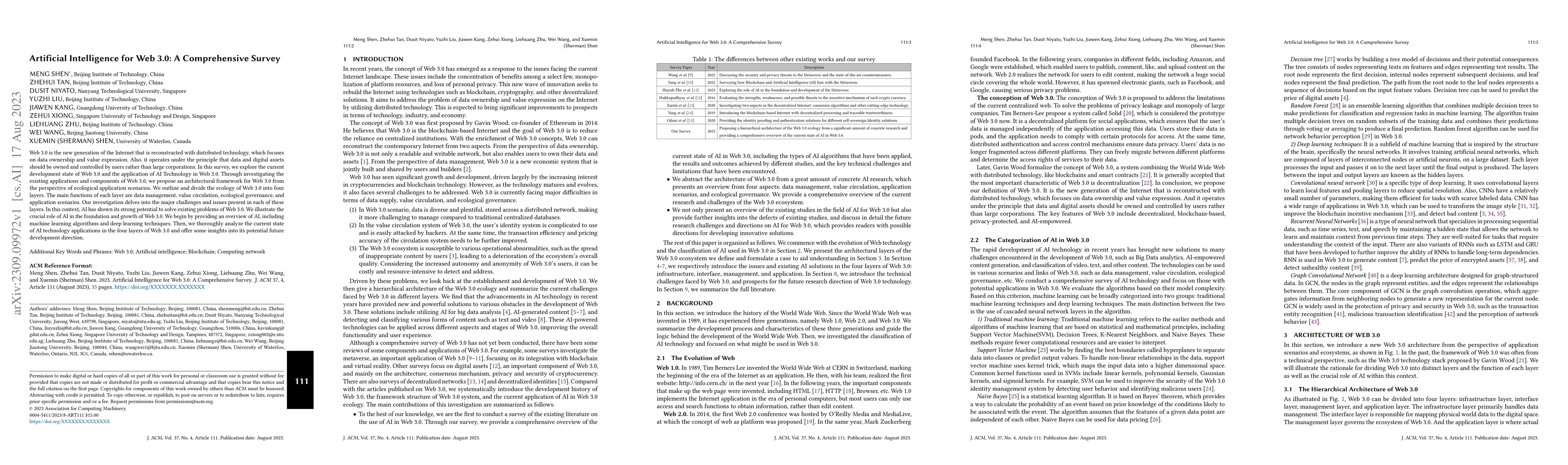 Thumbnail for Artificial Intelligence for Web 3.0: A Comprehensive Survey