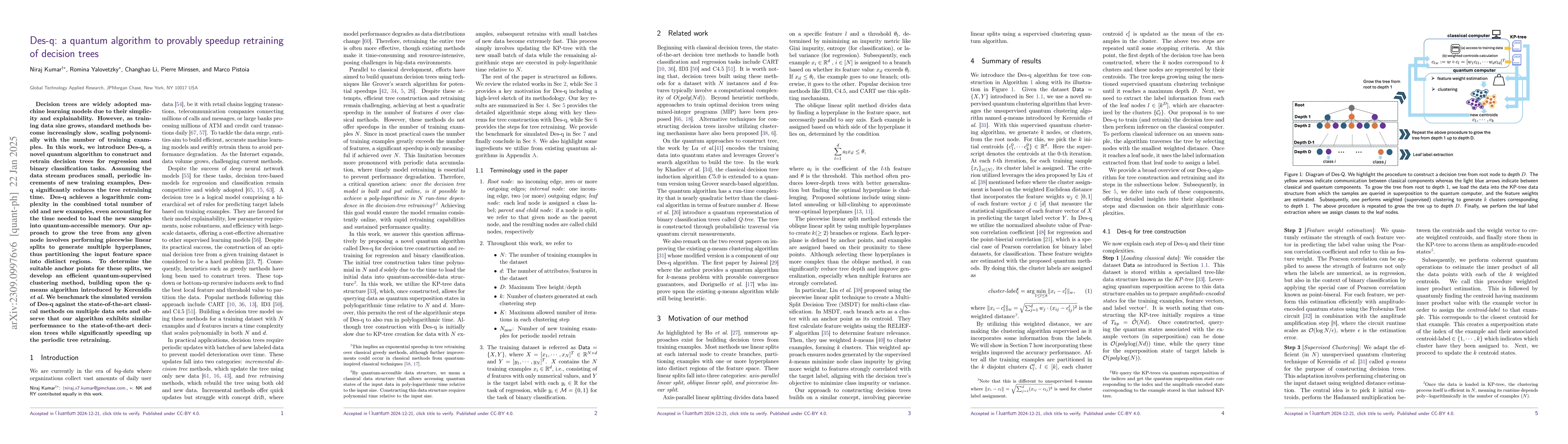 Thumbnail for Des-q: a quantum algorithm to provably speedup retraining of decision
  trees