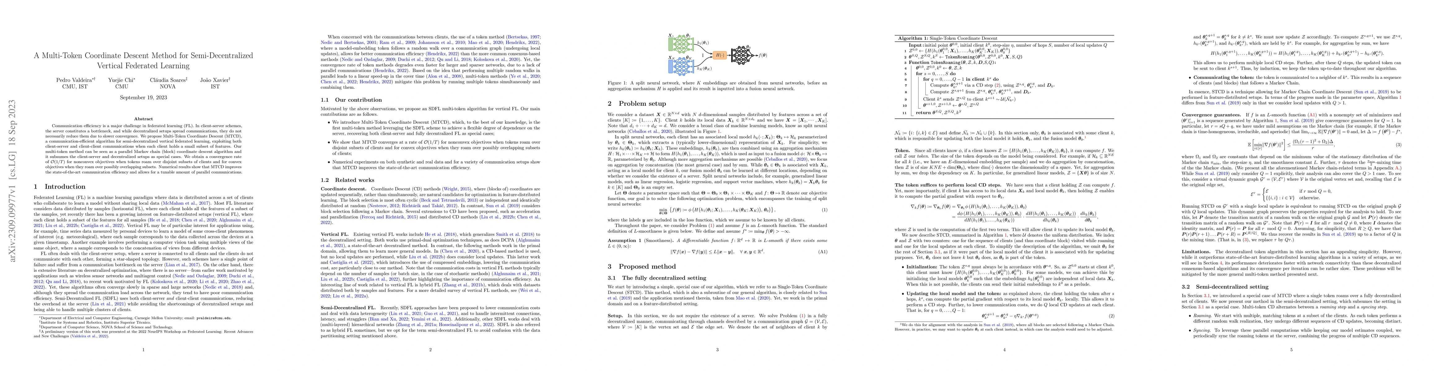 Thumbnail for A Multi-Token Coordinate Descent Method for Semi-Decentralized Vertical
  Federated Learning