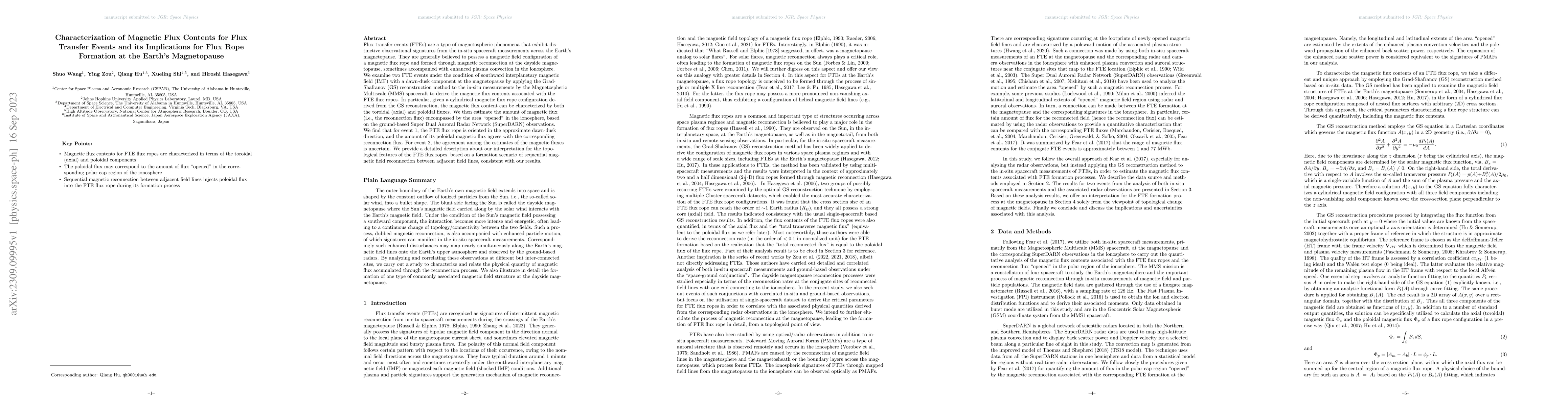 Thumbnail for Characterization of Magnetic Flux Contents for Flux Transfer Events and
  its Implications for Flux Rope Formation at the Earth's Magnetopause