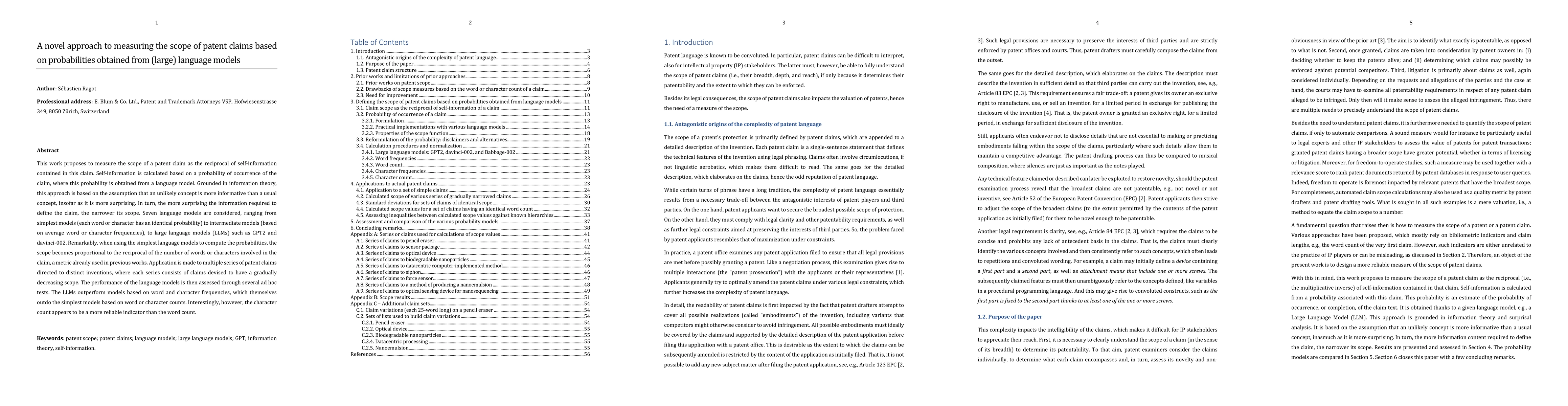 Thumbnail for A novel approach to measuring the scope of patent claims based on
  probabilities obtained from (large) language models