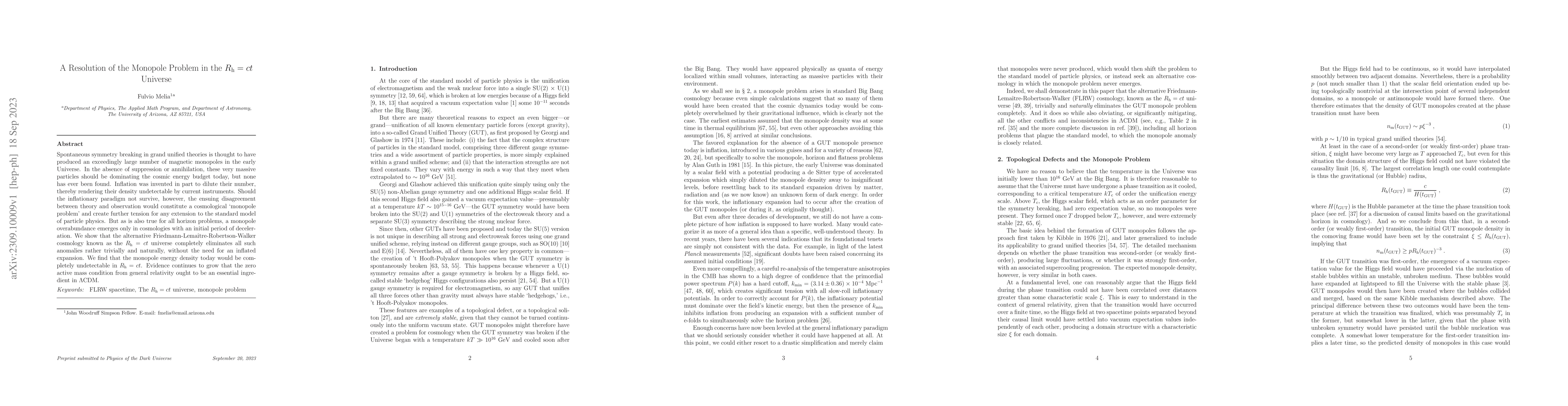 Thumbnail for A Resolution of the Monopole Problem in the R_h=ct Universe