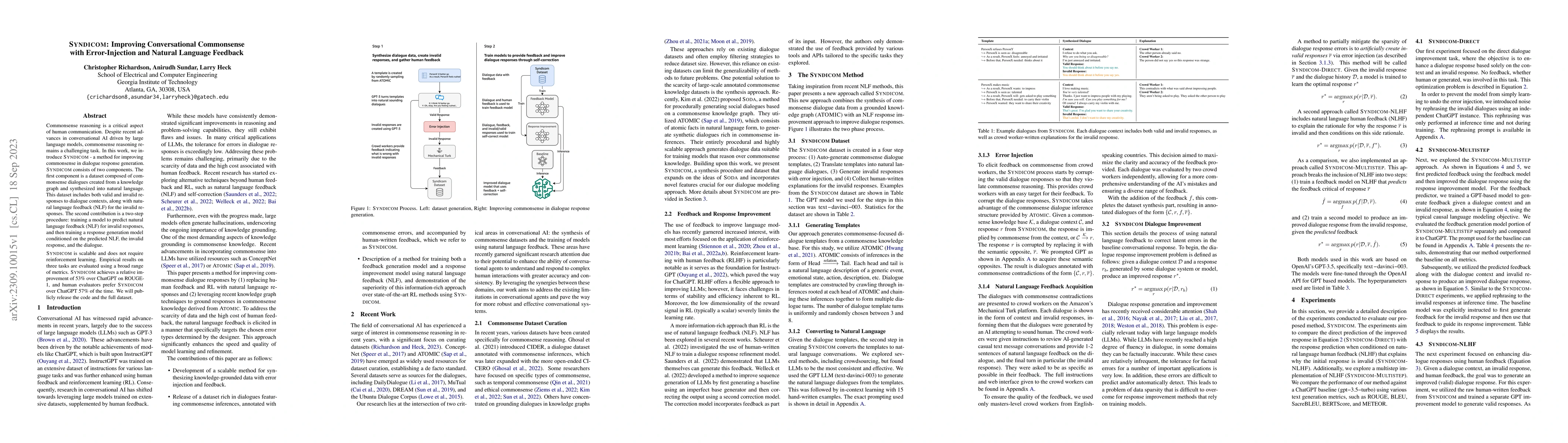 Thumbnail for SYNDICOM: Improving Conversational Commonsense with Error-Injection and
  Natural Language Feedback