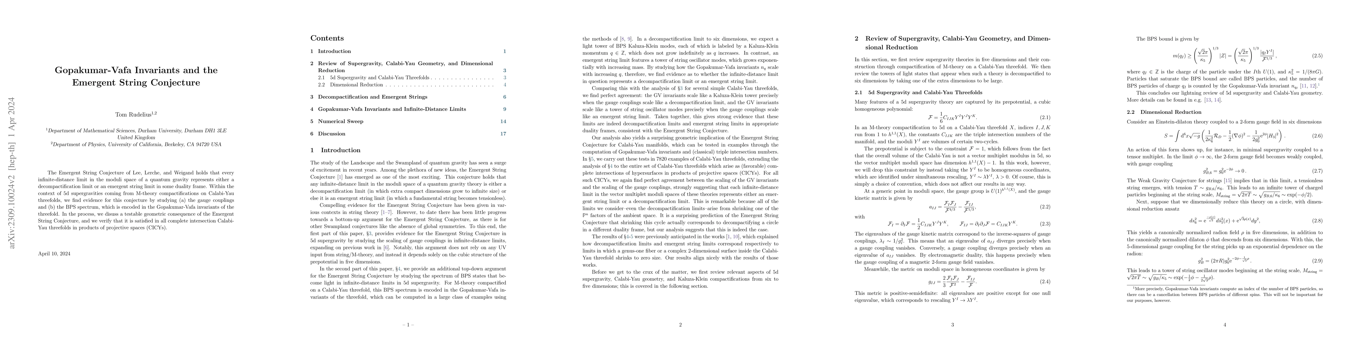 Thumbnail for Gopakumar-Vafa Invariants and the Emergent String Conjecture
