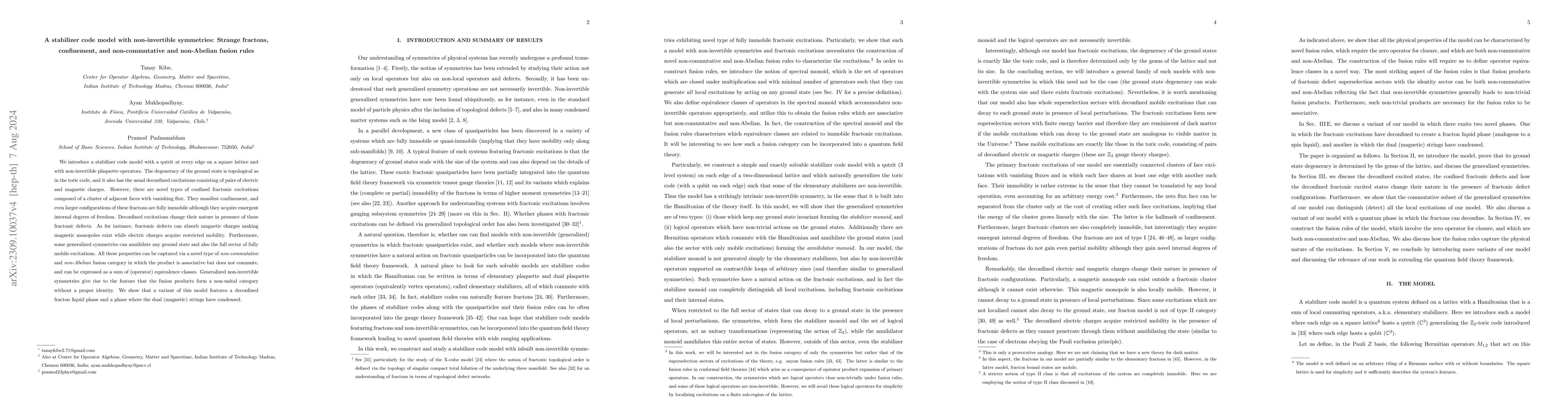 Thumbnail for A stabilizer code model with non-invertible symmetries: Strange
  fractons, confinement, and non-commutative and non-Abelian fusion rules