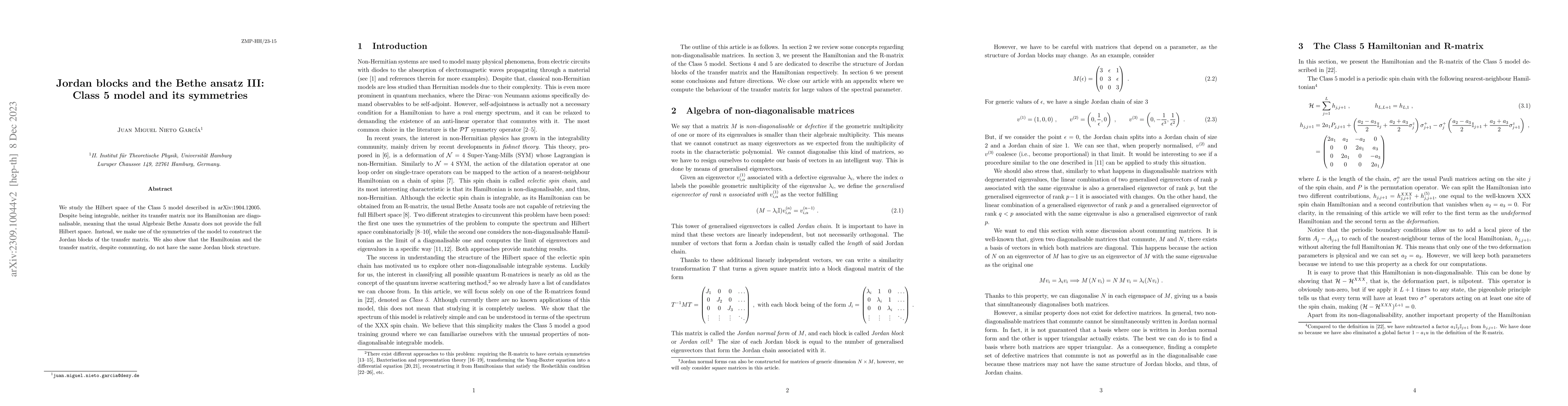 Thumbnail for Jordan blocks and the Bethe ansatz III: Class 5 model and its symmetries