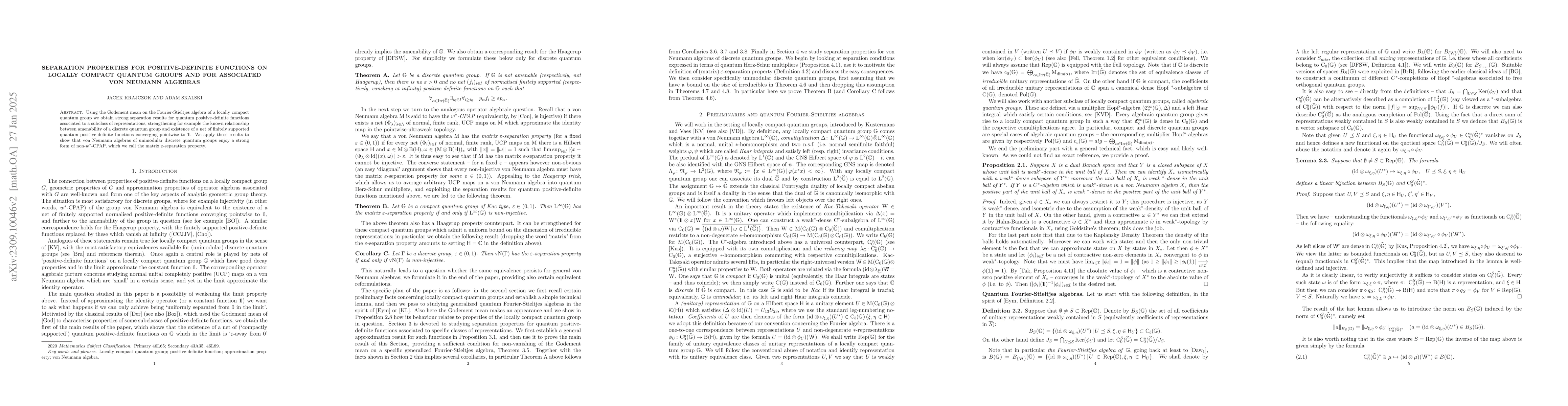 Thumbnail for Separation properties for positive-definite functions on locally compact
  quantum groups and for associated von Neumann algebras