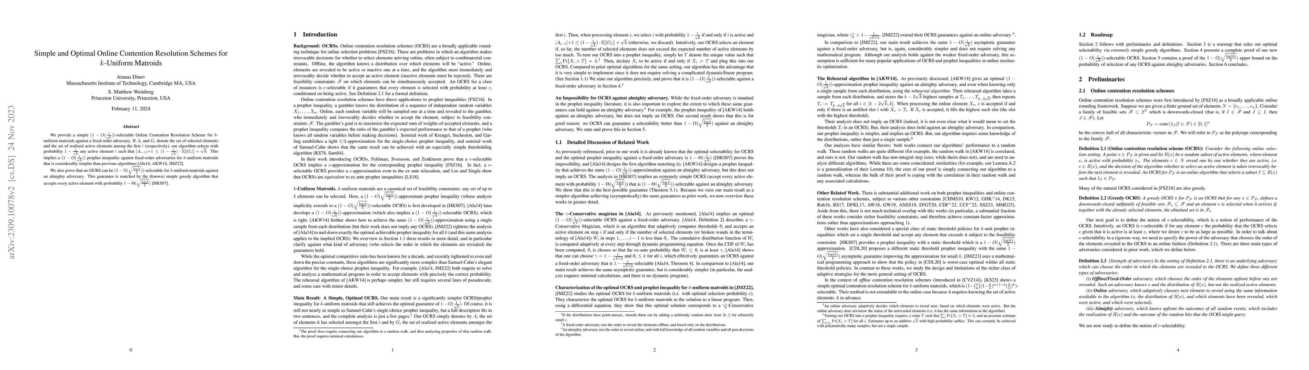 Thumbnail for Simple and Optimal Online Contention Resolution Schemes for $k$-Uniform
  Matroids