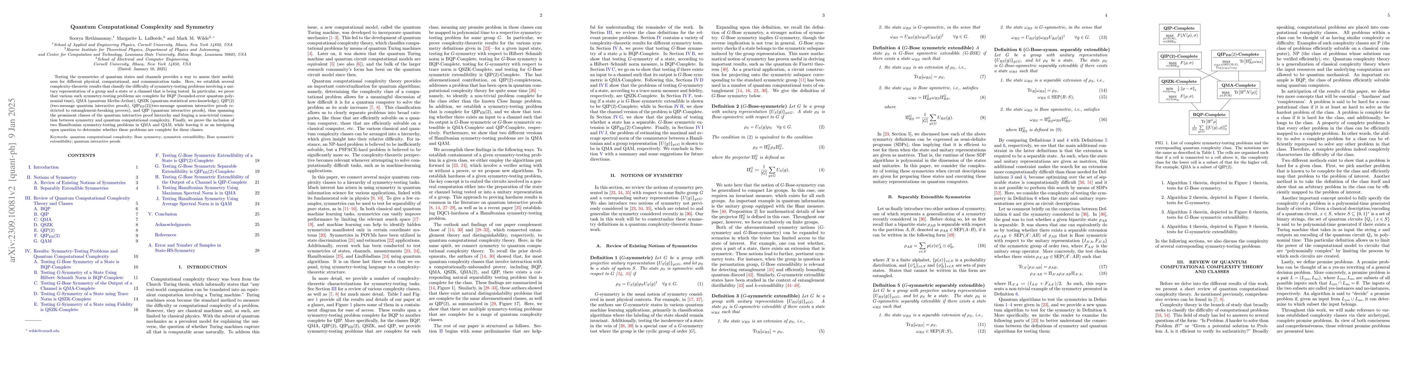Thumbnail for Quantum Computational Complexity and Symmetry