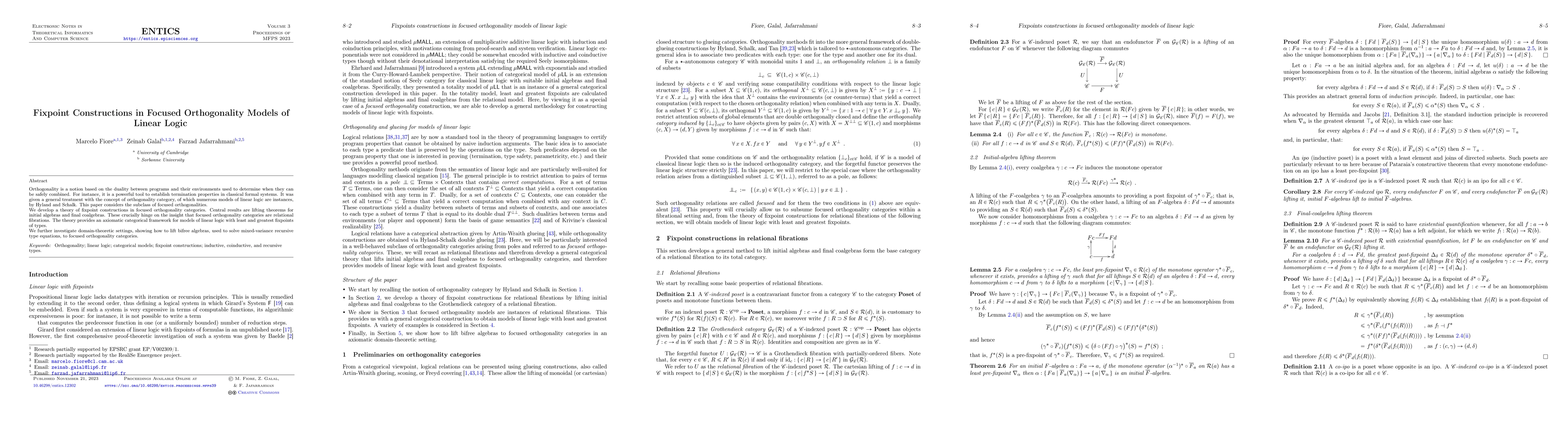 Thumbnail for Fixpoint constructions in focused orthogonality models of linear logic