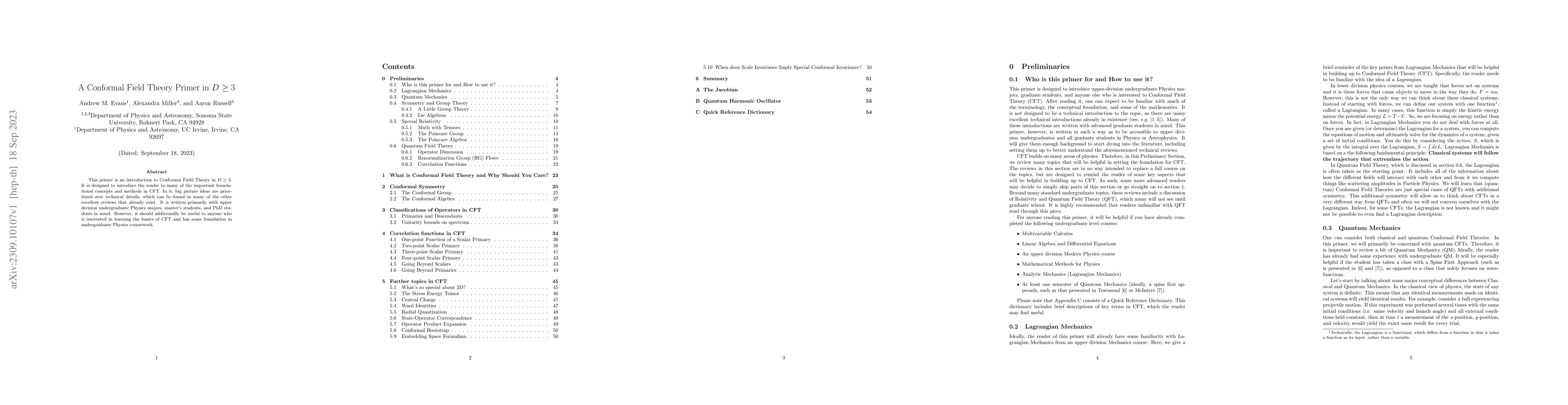 Thumbnail for A Conformal Field Theory Primer in $D\geq3$