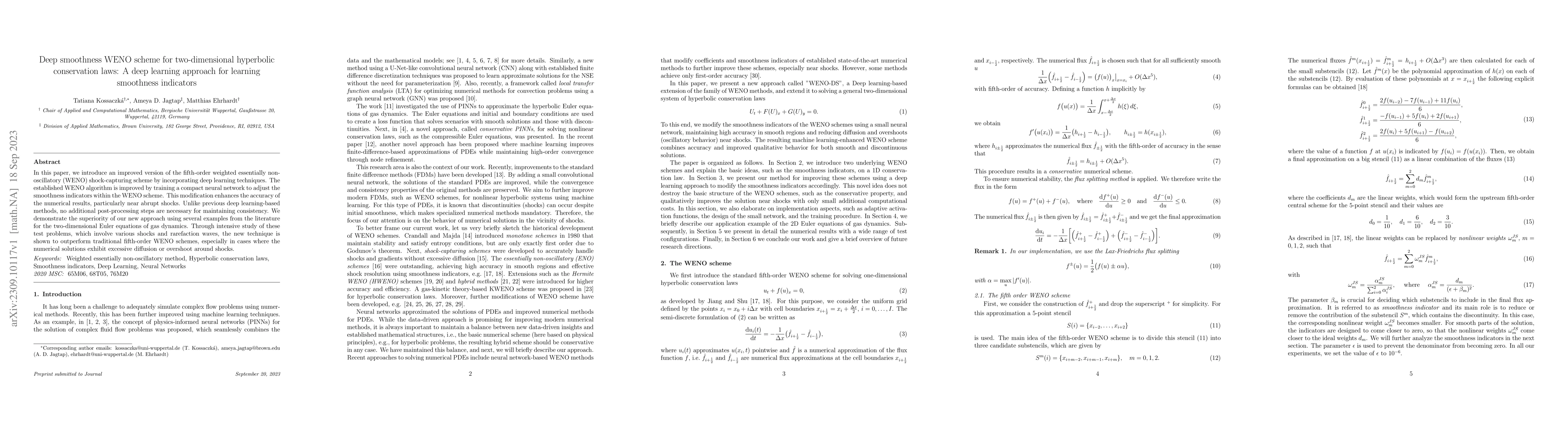 Thumbnail for Deep smoothness WENO scheme for two-dimensional hyperbolic conservation
  laws: A deep learning approach for learning smoothness indicators