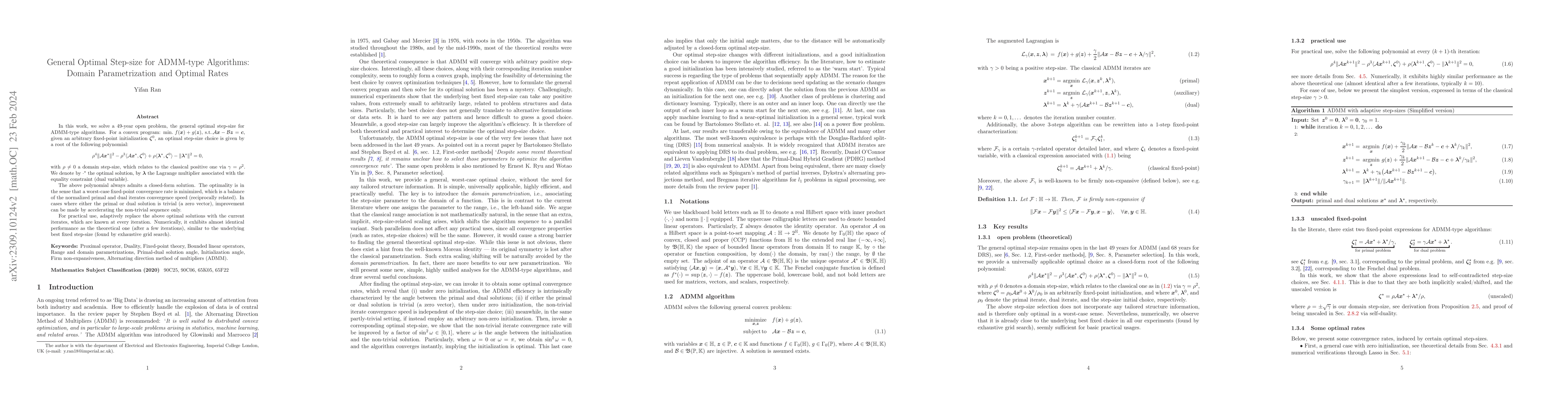 Thumbnail for General Optimal Step-size for ADMM-type Algorithms: Domain
  Parametrization and Optimal Rates