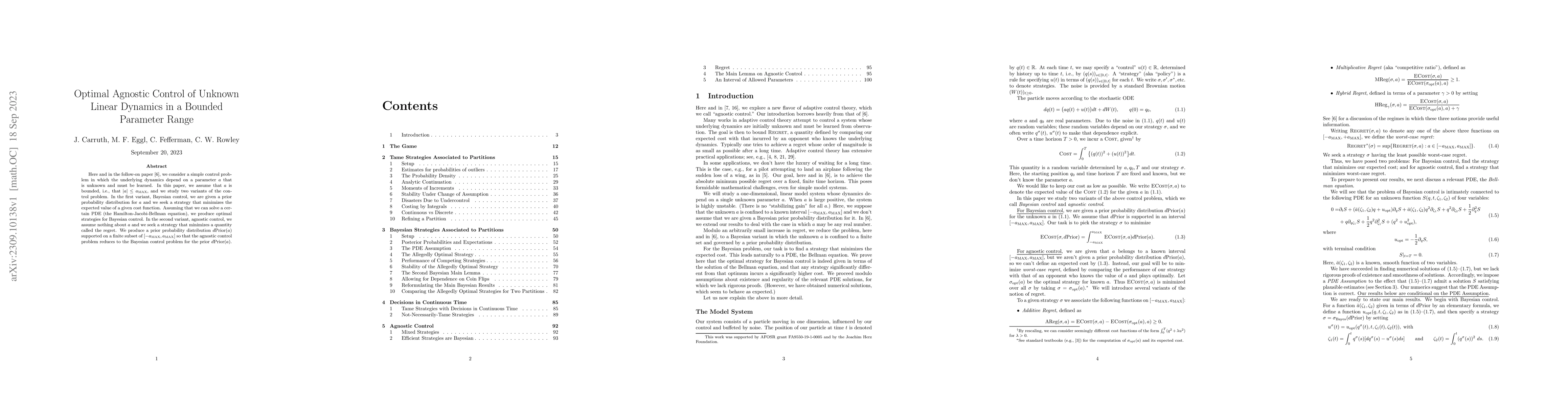 Thumbnail for Optimal Agnostic Control of Unknown Linear Dynamics in a Bounded
  Parameter Range
