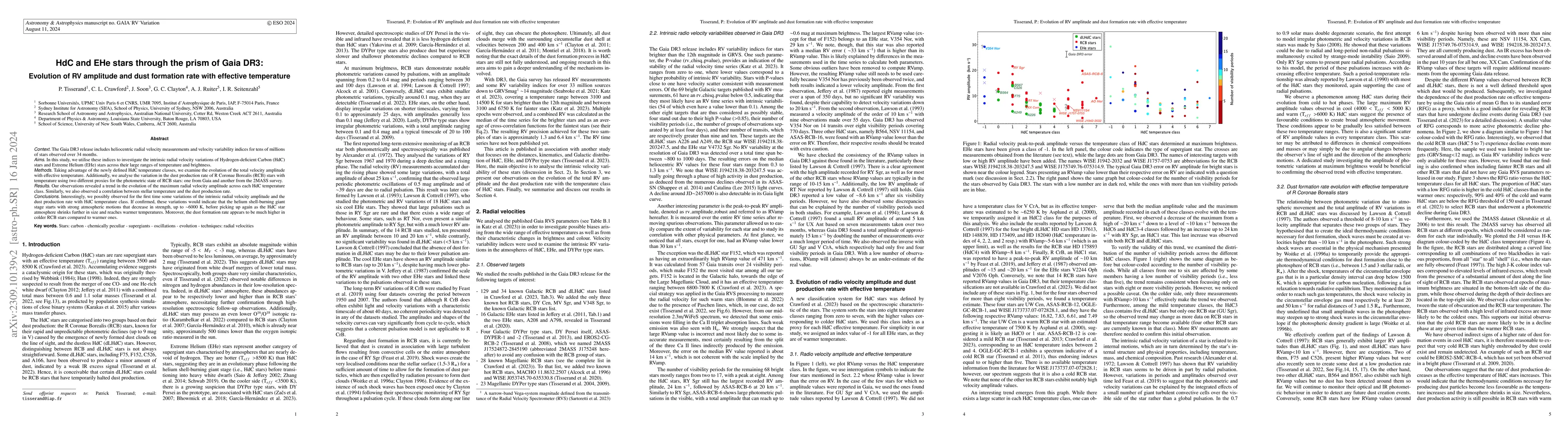 Thumbnail for HdC and EHe stars through the prism of Gaia DR3: Evolution of RV
  amplitude and dust formation rate with effective temperature