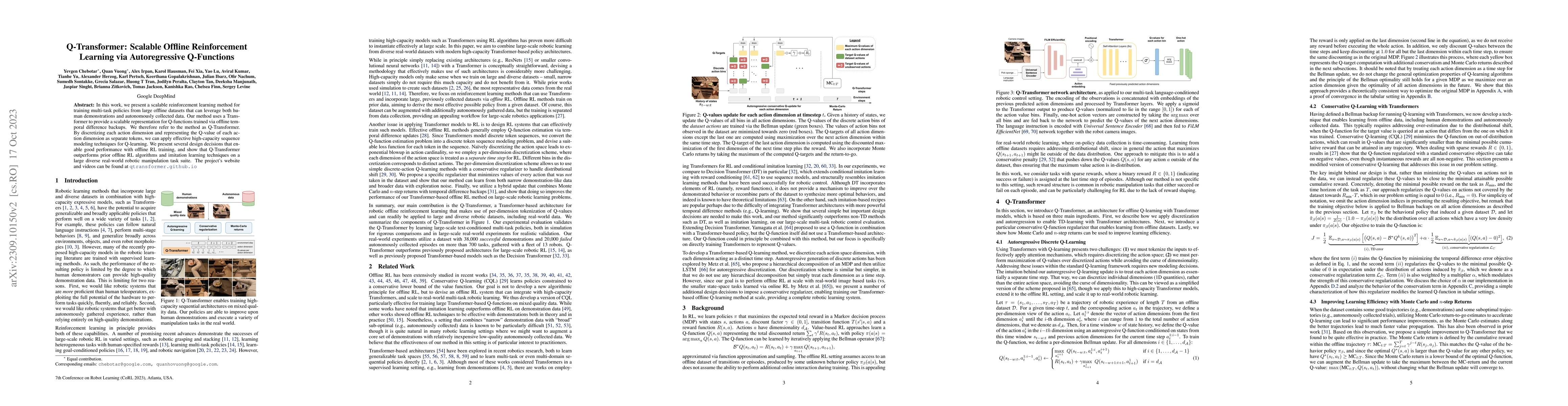 Thumbnail for Q-Transformer: Scalable Offline Reinforcement Learning via
  Autoregressive Q-Functions