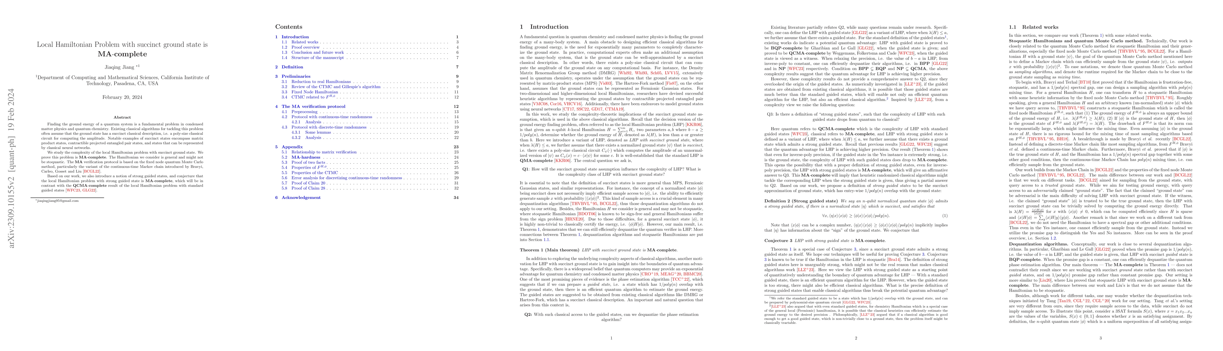 Thumbnail for Local Hamiltonian Problem with succinct ground state is MA-Complete