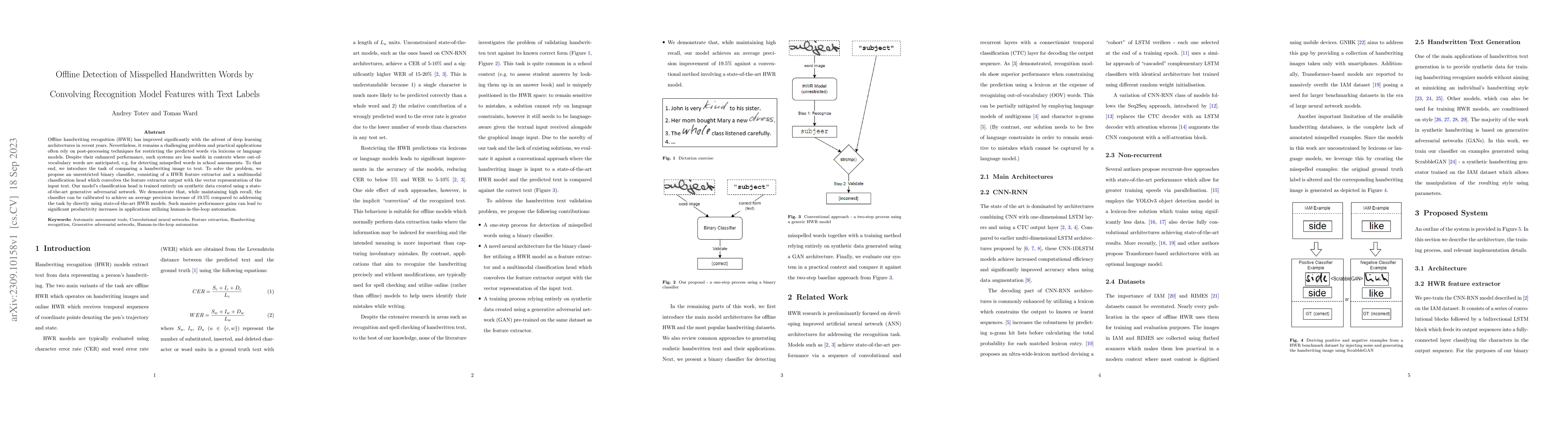 Thumbnail for Offline Detection of Misspelled Handwritten Words by Convolving
  Recognition Model Features with Text Labels