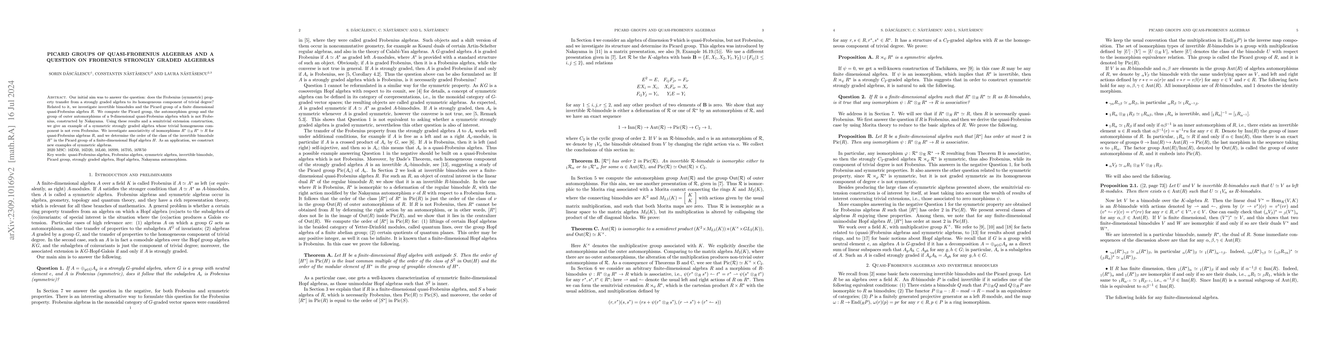 Thumbnail for Picard groups of quasi-Frobenius algebras and a question on Frobenius
  strongly graded algebras