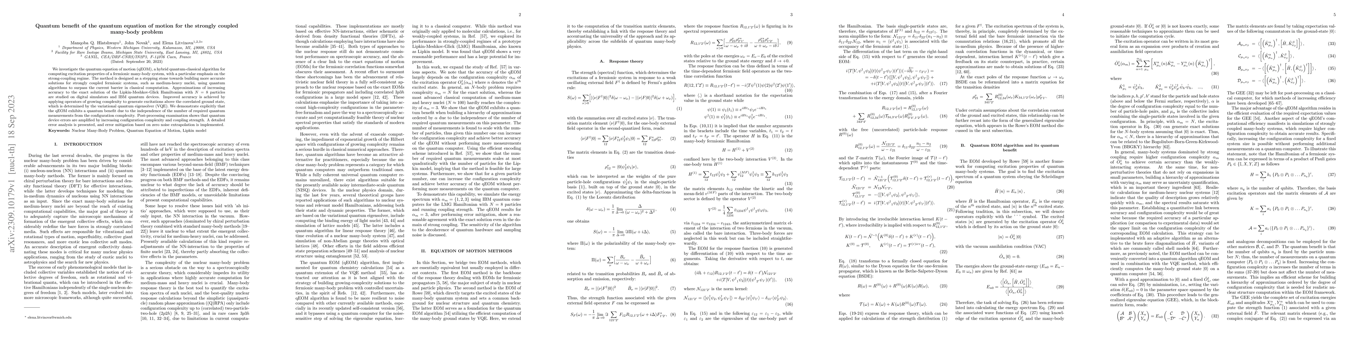Thumbnail for Quantum benefit of the quantum equation of motion for the strongly
  coupled many-body problem