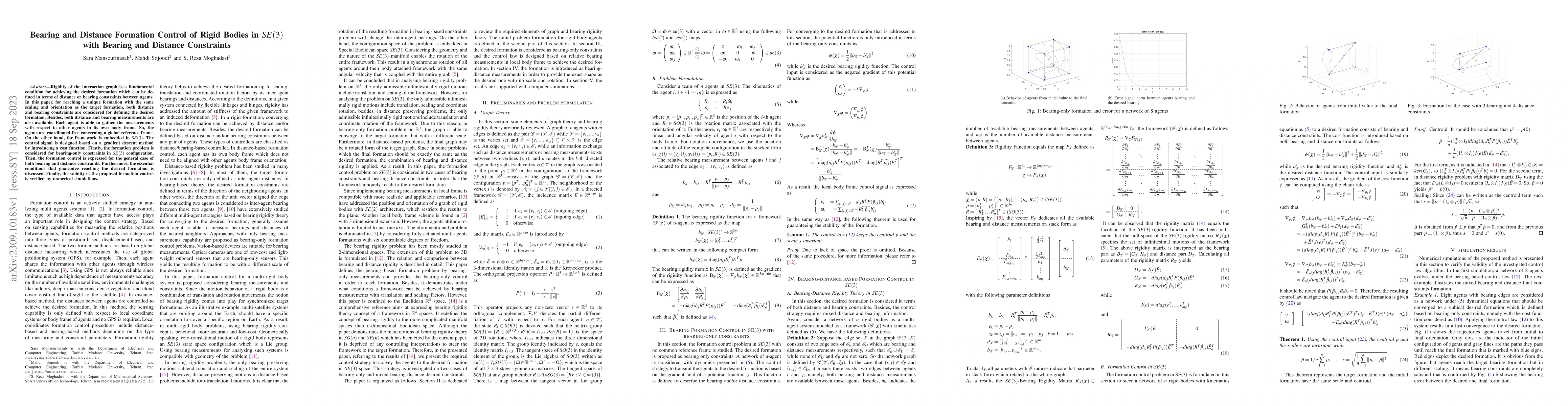 Thumbnail for Bearing and Distance Formation Control of Rigid Bodies in SE(3) with
  Bearing and Distance Constraints