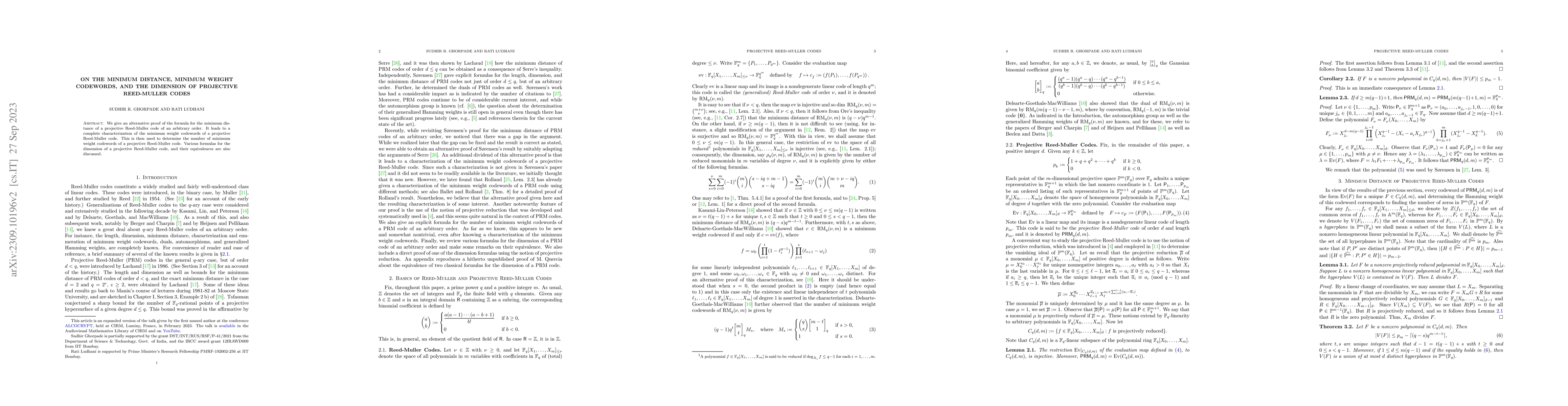 Thumbnail for On the Minimum Distance, Minimum Weight Codewords, and the Dimension of
  Projective Reed-Muller Codes