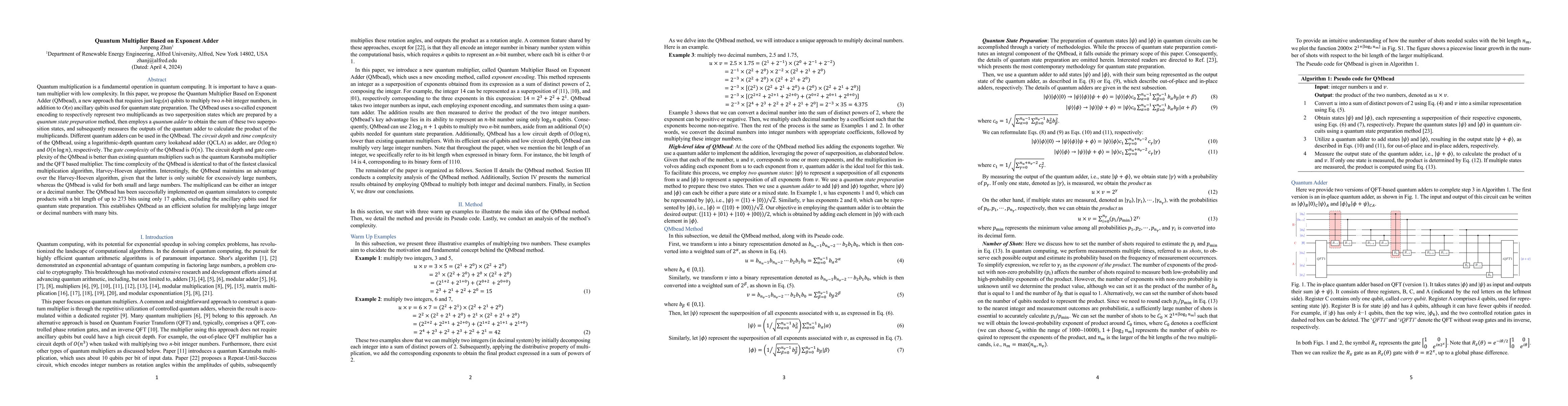 Thumbnail for Quantum Multiplier Based on Exponent Adder