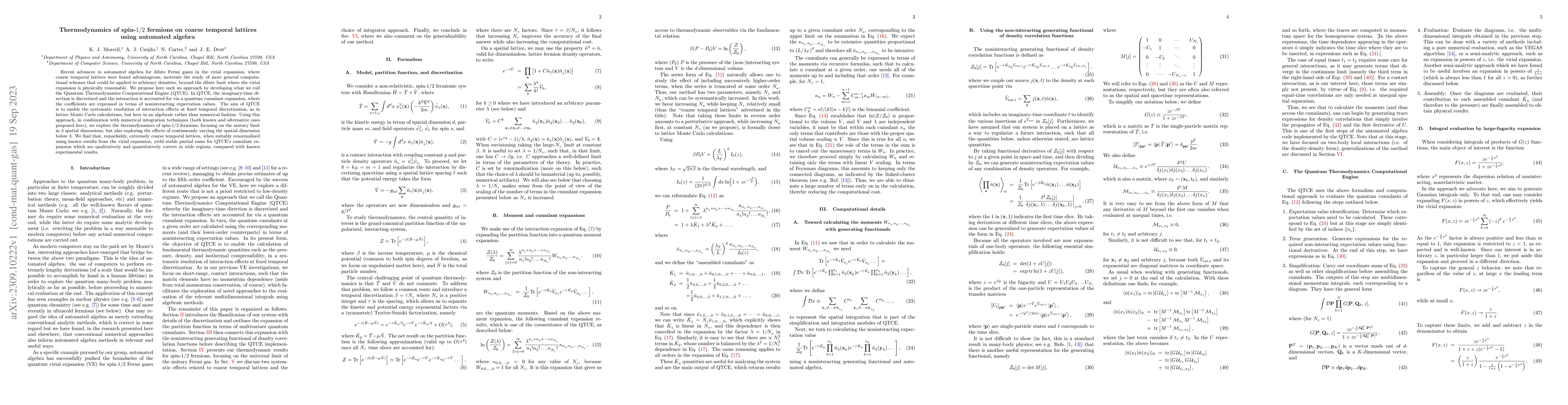 Thumbnail for Thermodynamics of spin-1/2 fermions on coarse temporal lattices using
  automated algebra