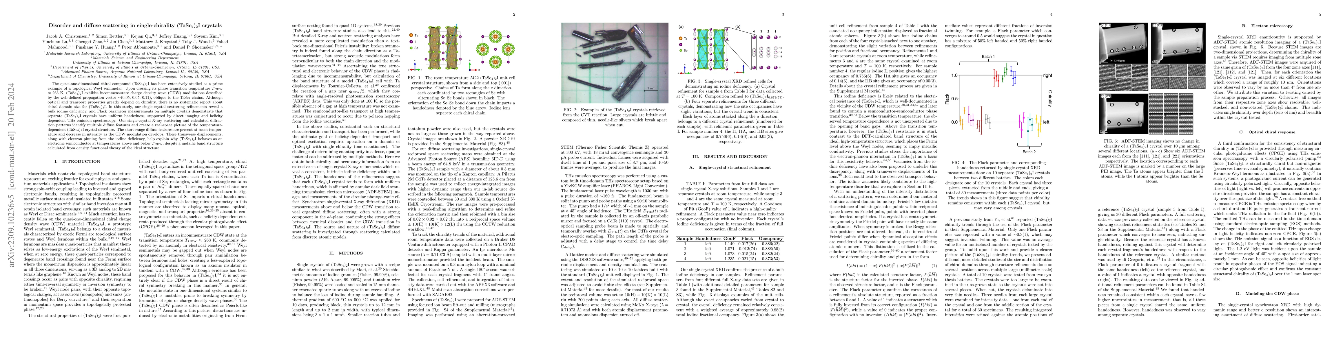 Thumbnail for Disorder and diffuse scattering in single-chirality (TaSe$_4$)$_2$I
  crystals