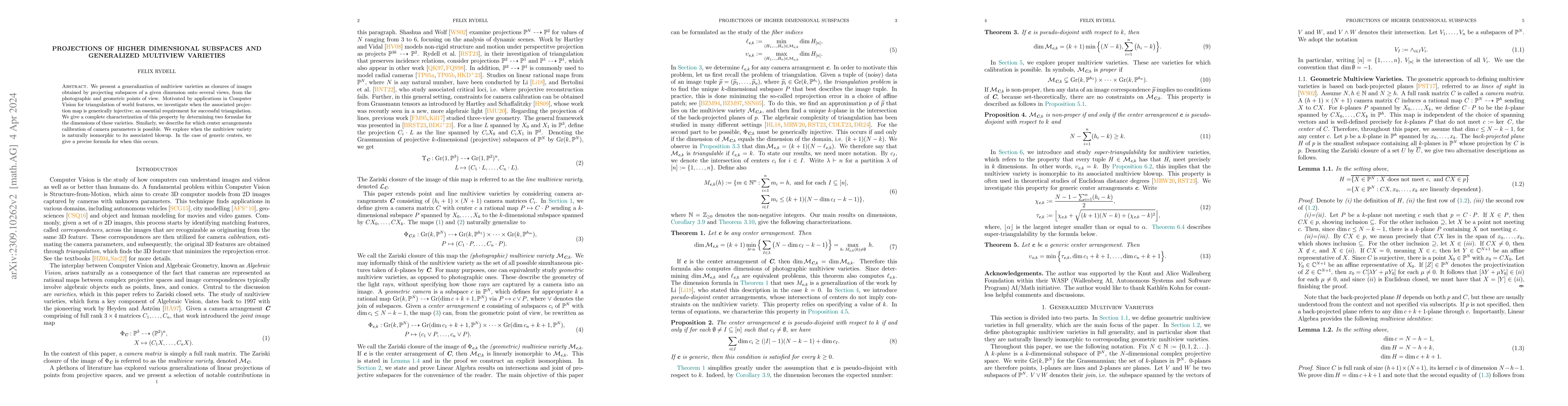 Thumbnail for Projections of Higher Dimensional Subspaces and Generalized Multiview
  Varieties