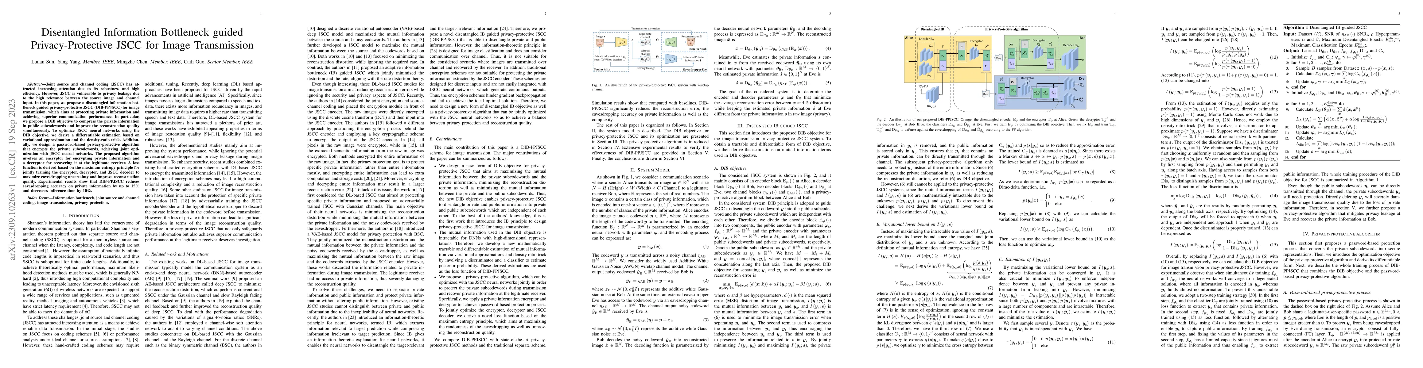 Thumbnail for Disentangled Information Bottleneck guided Privacy-Protective JSCC for
  Image Transmission