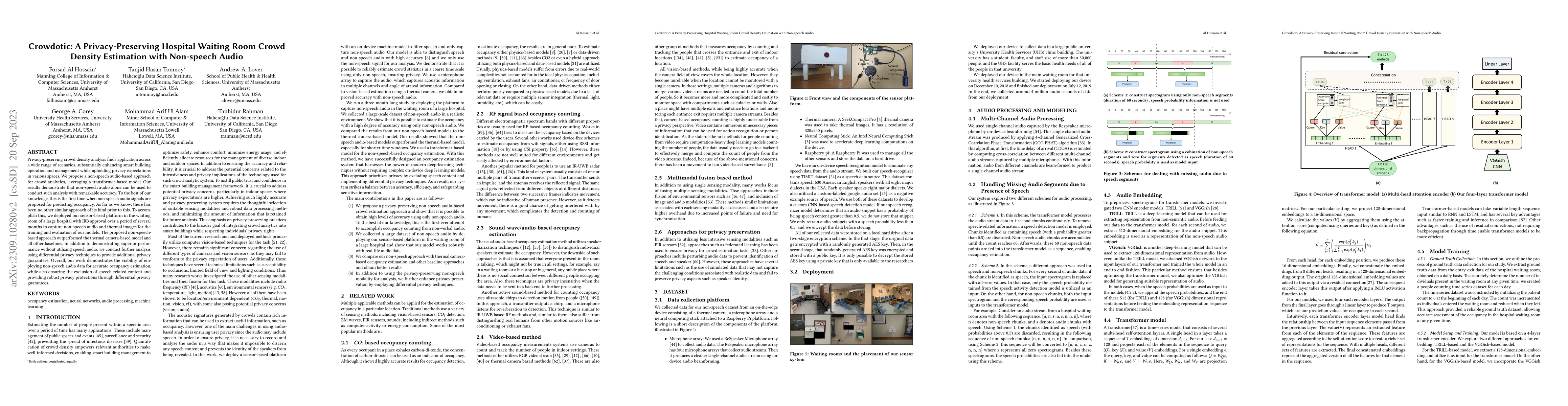 Thumbnail for Crowdotic: A Privacy-Preserving Hospital Waiting Room Crowd Density
  Estimation with Non-speech Audio