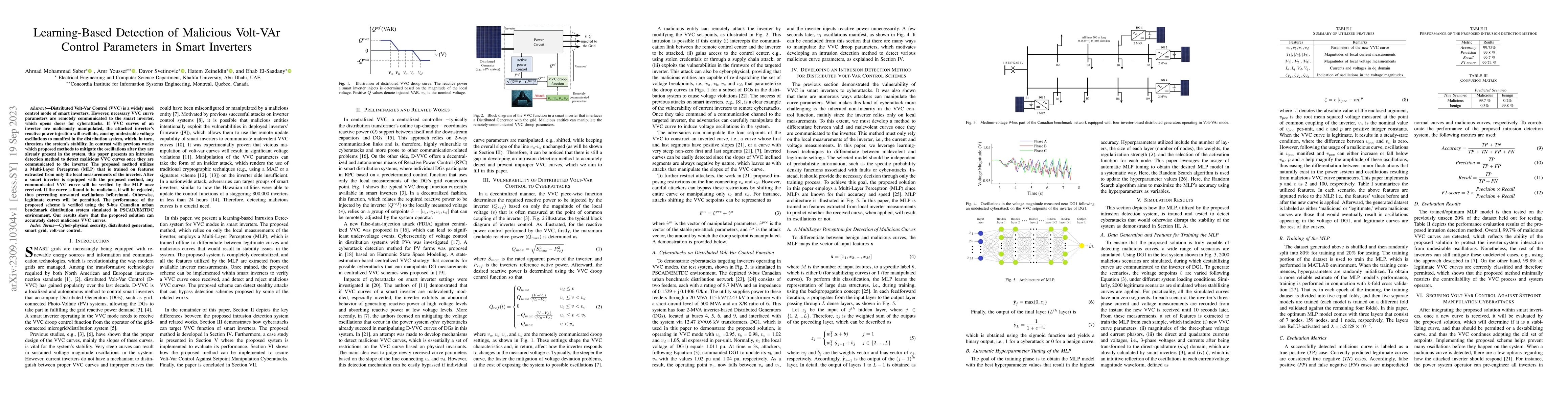 Thumbnail for Learning-Based Detection of Malicious Volt-VAr Control Parameters in
  Smart Inverters