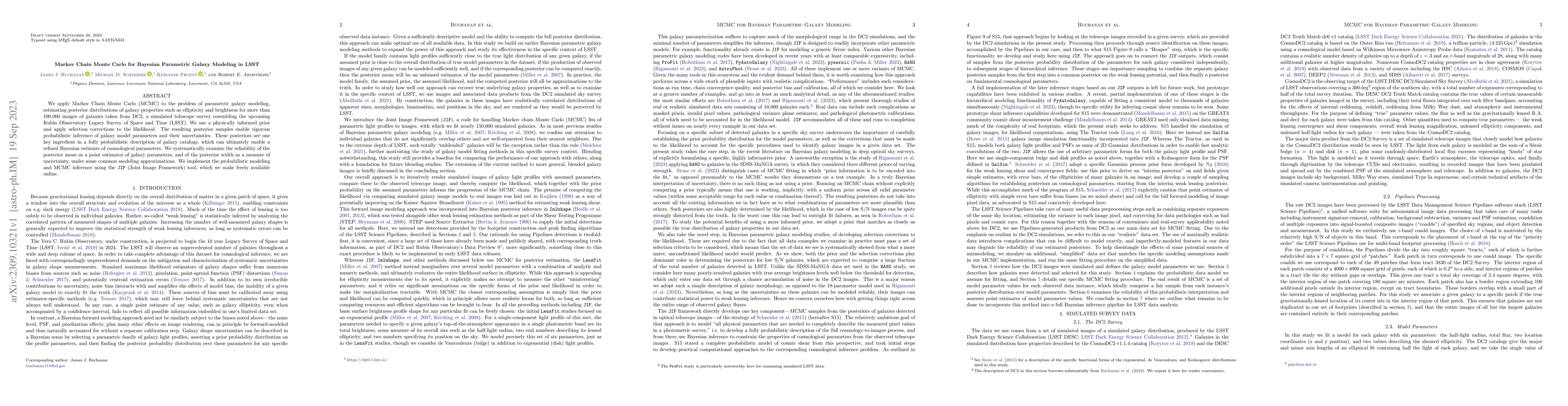 Thumbnail for Markov Chain Monte Carlo for Bayesian Parametric Galaxy Modeling in LSST