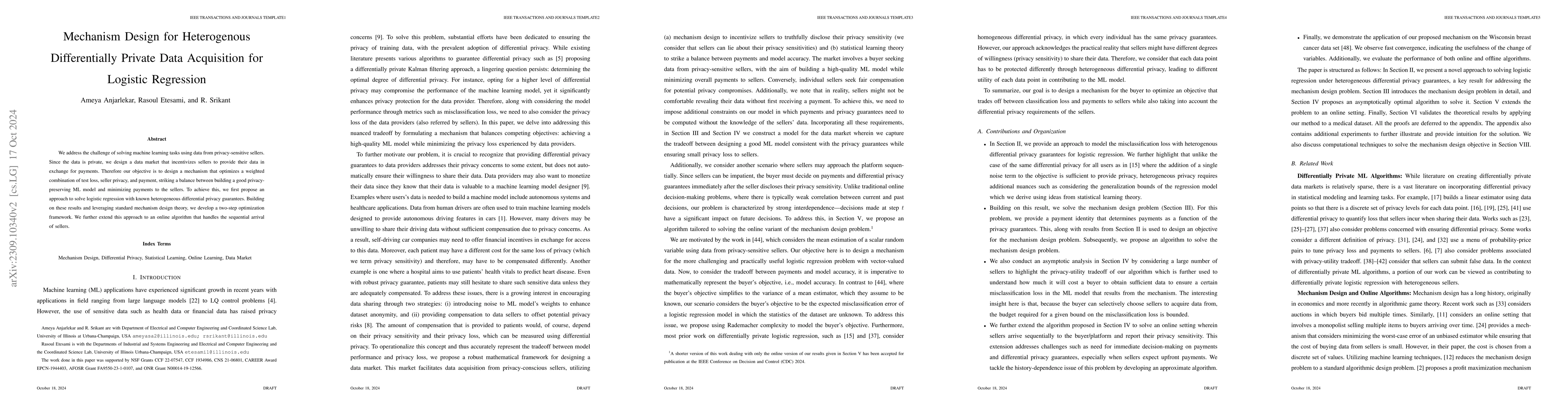 Thumbnail for Striking a Balance: An Optimal Mechanism Design for Heterogenous
  Differentially Private Data Acquisition for Logistic Regression