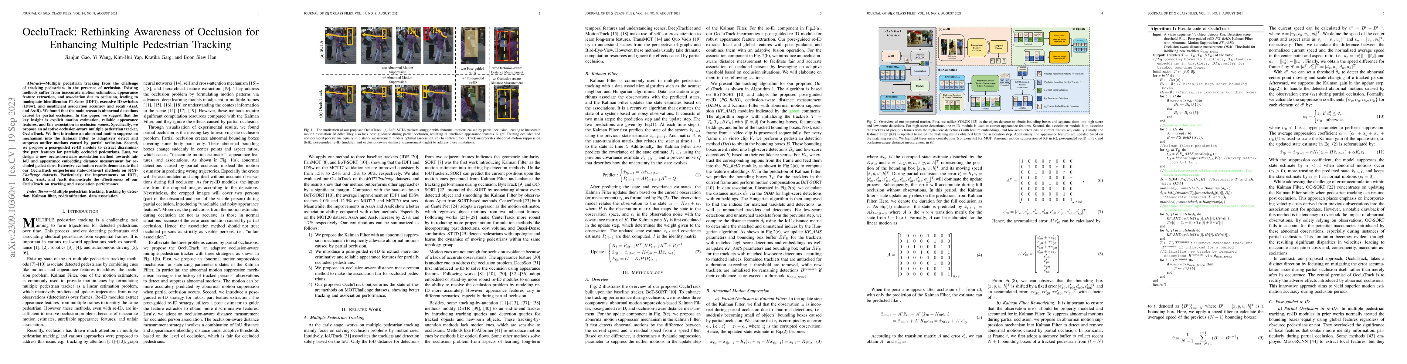 Thumbnail for OccluTrack: Rethinking Awareness of Occlusion for Enhancing Multiple
  Pedestrian Tracking