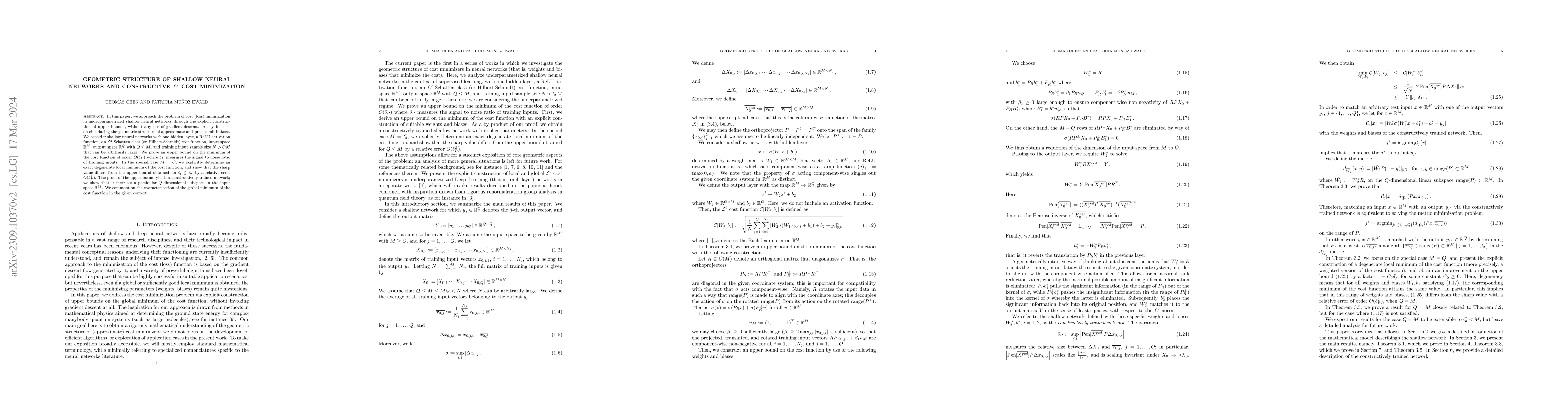 Thumbnail for Geometric structure of shallow neural networks and constructive
  ${\mathcal L}^2$ cost minimization