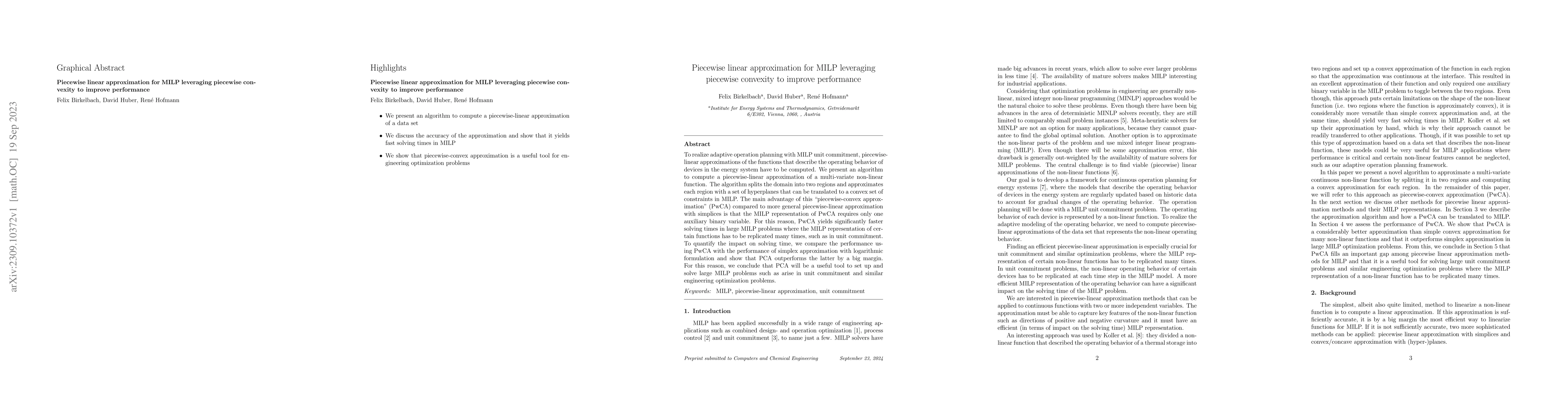 Thumbnail for Piecewise linear approximation for MILP leveraging piecewise convexity
  to improve performance