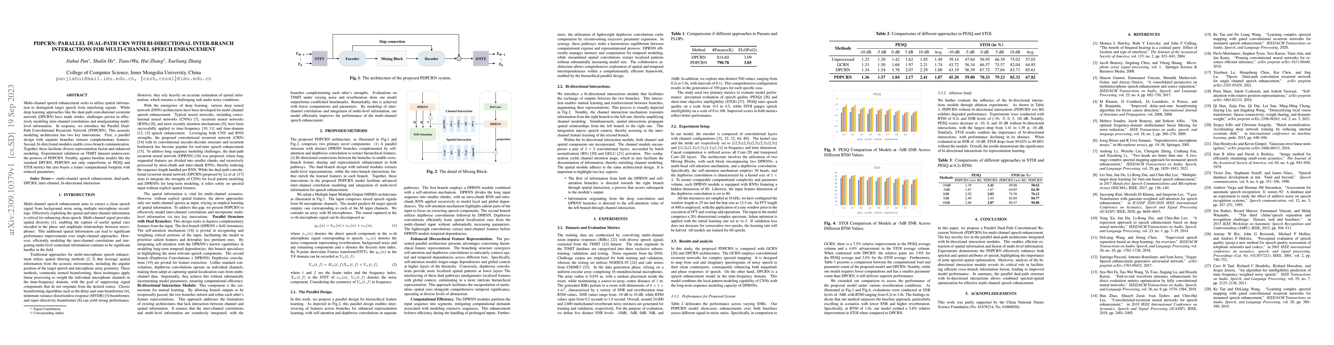 Thumbnail for PDPCRN: Parallel Dual-Path CRN with Bi-directional Inter-Branch
  Interactions for Multi-Channel Speech Enhancement